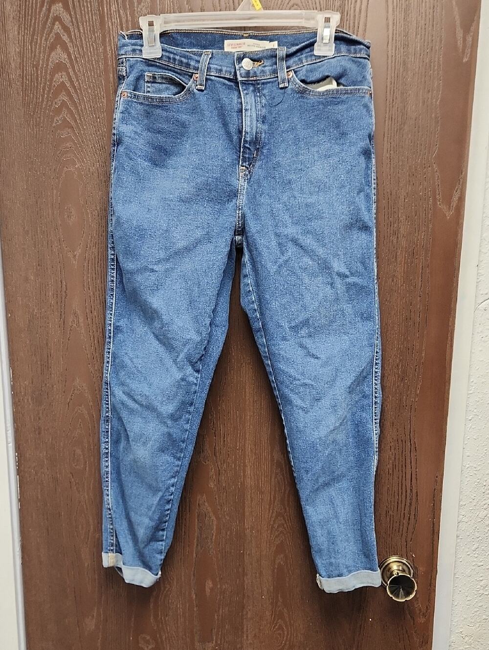 Levi's Mid-Rise Boyfriend Denim in Classic Blue with Gold Stitching